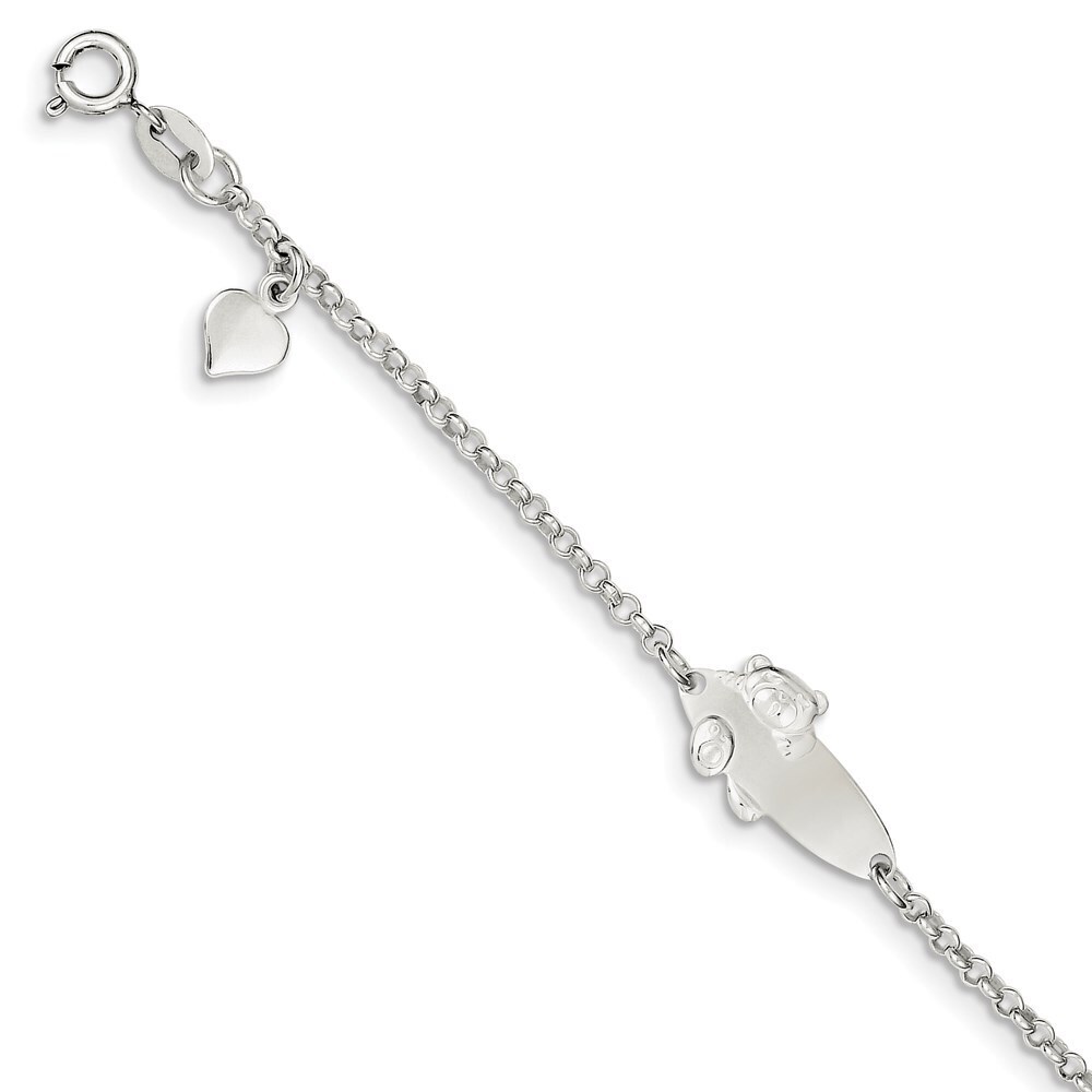Kazi Luxury Sterling Silver Polished Teddy Bear 5in Plus 1in Ext ID Bracelet